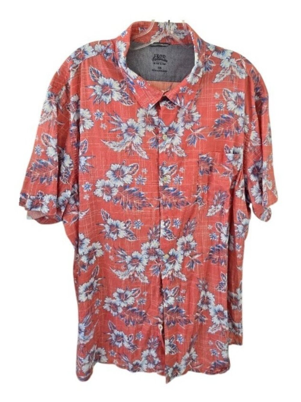 IZOD Saltwater Hawaiian Shirt Mens XXL Hibiscus Floral Short Sleeve 100% Cotton